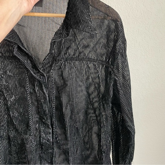 Line and Dot Blouse Womens Medium Michelle Velvet Striped Romantic Sheer Top - Picture 6 of 8